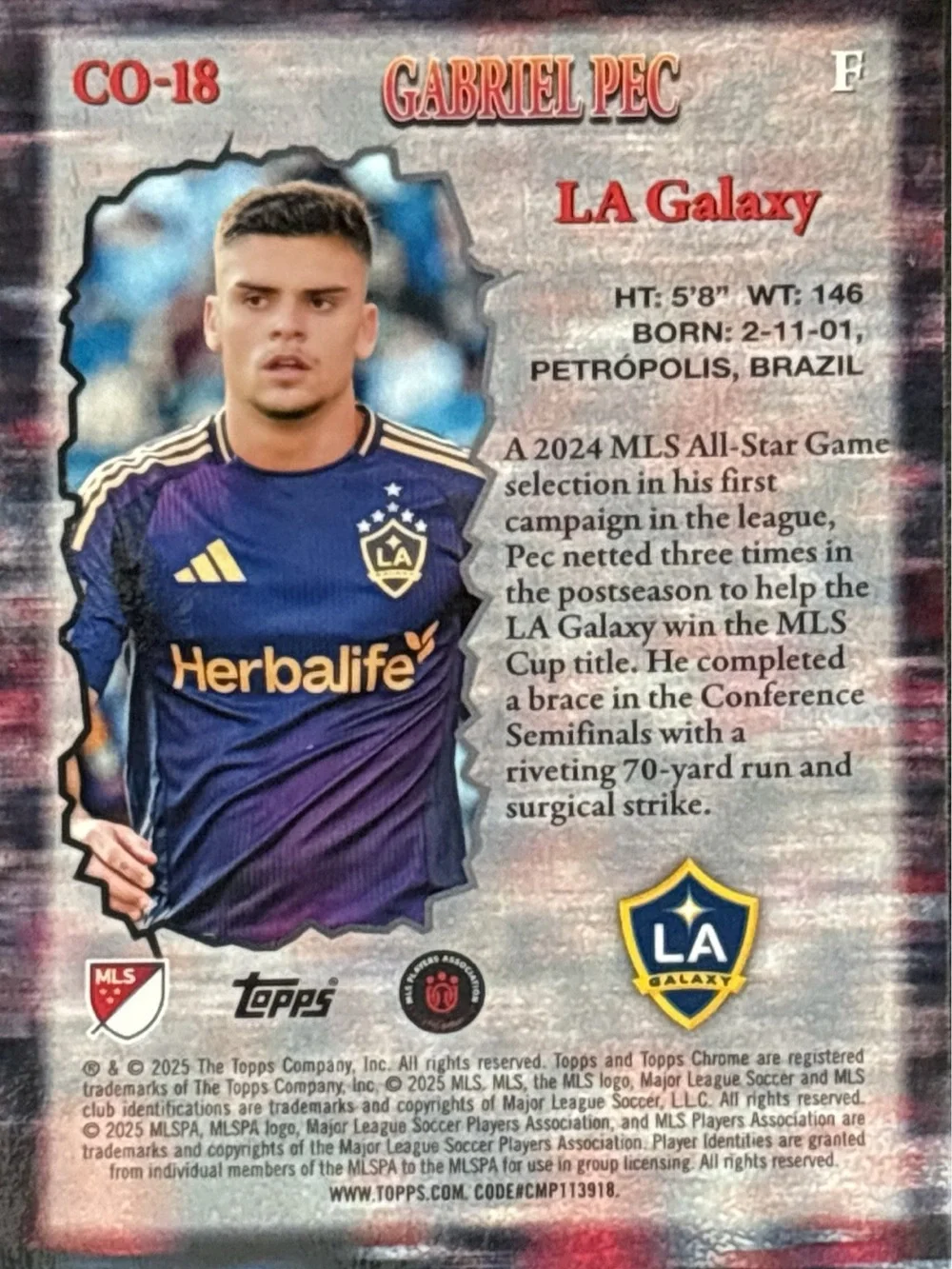 Topps Chrome Gabriel Peє LA Galaxy Soccer Card - Class of their Own